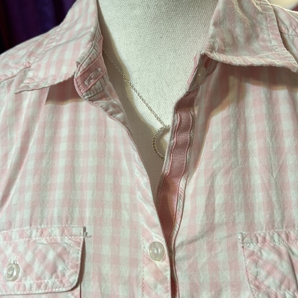 Pink gingham check blouse, sz M, C&B - Picture 3 of 7